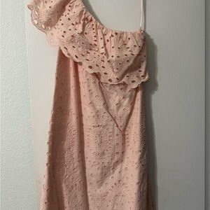 Pink Eyelet One-Shoulder Dress